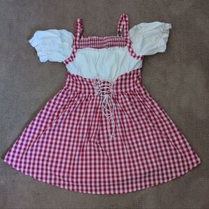 Shein Mod Plus Size Red Plaid Hollow Out Shoulder Victorian Corset Costume